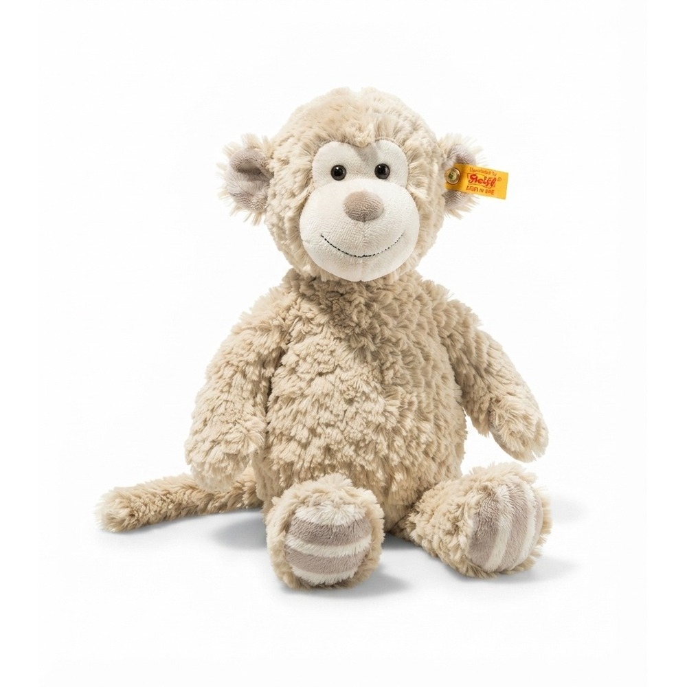 Steiff Bingo Monkey Plush Beige Shaggy Faux Fur Button In‎ Ear Yellow Tag 060298